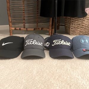 Lot of 4 hats Titleist Nike Under Armor